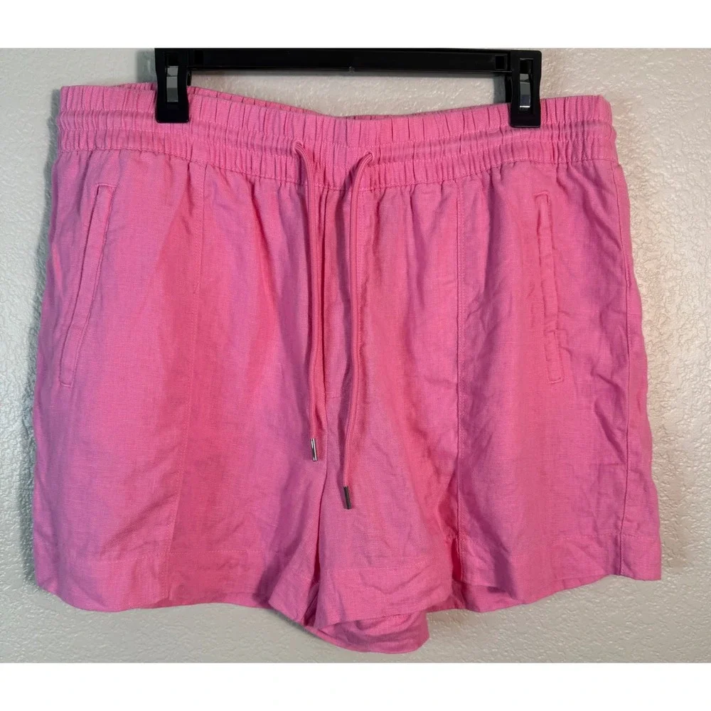 Athleta Womens XL Retreat Linen Shorts Pink Elastic Waist Drawstring Casual